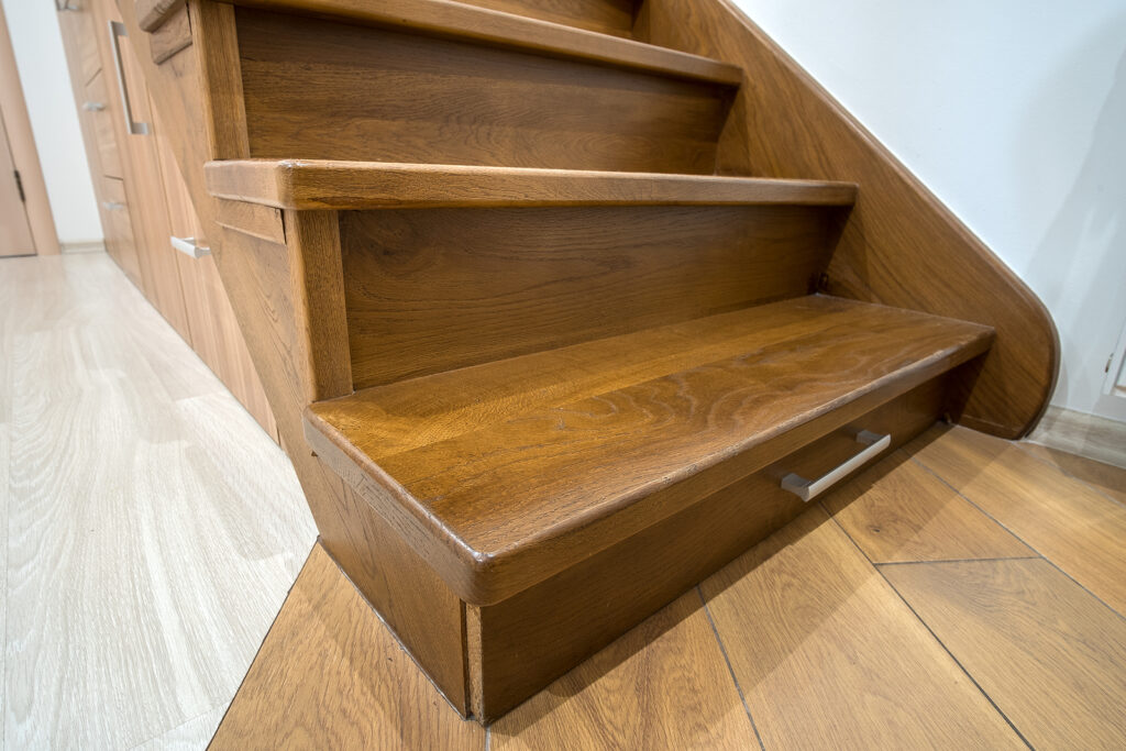 Modern architecture interior with wooden stairs