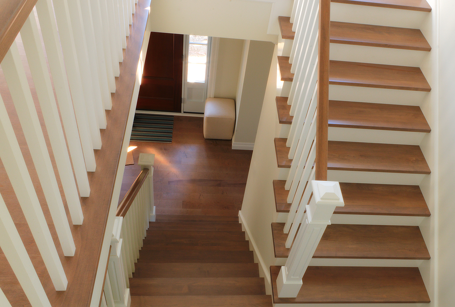 Staircase home interior wood and white paint modern style steps and handrail