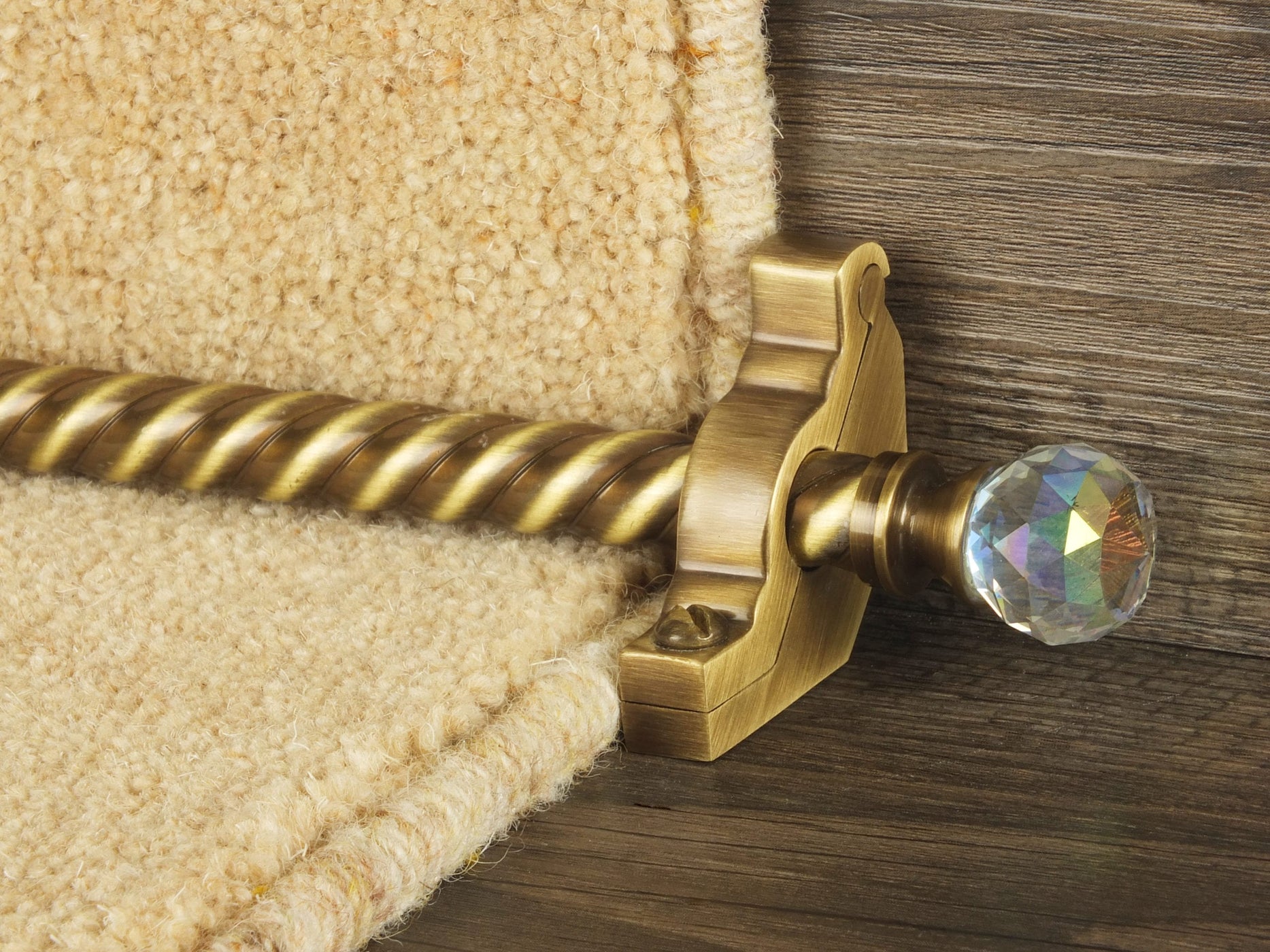 Crystal Rainbow Stair Rods with Sparkling Finials - Antique Brass